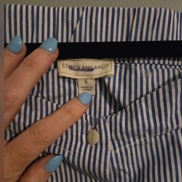 Small Stitch & Knot Blue Striped Off-Shoulder Button Down Shirt Nautical Beach - Picture 3 of 3